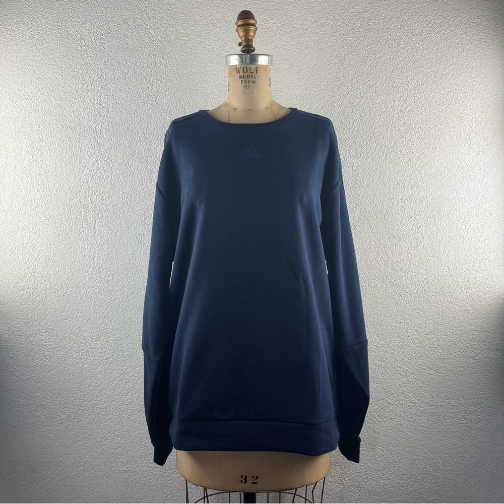 Adidas l L Athletic Athleisure Navy Blue Logo Three Stripes Oversized Sweatshirt